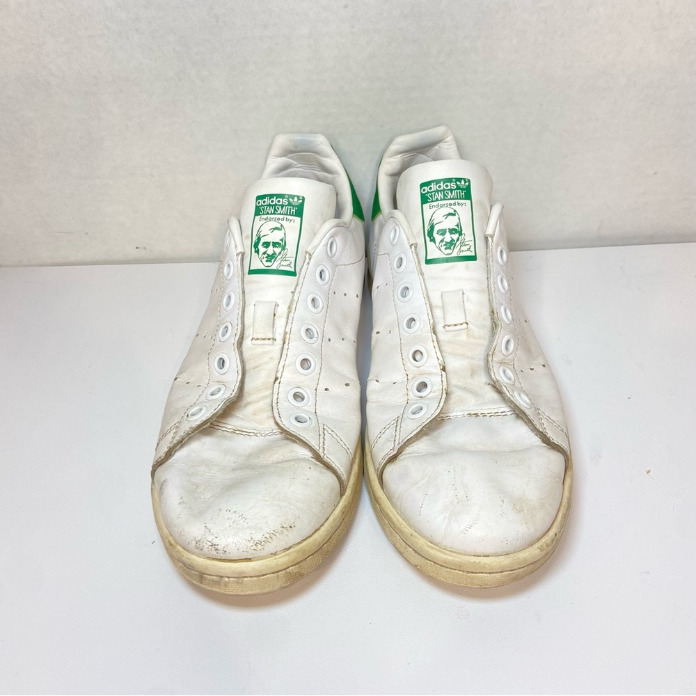 Adidas Stan Smith Mens Sneakers White With Green Trim Size 7 1/2 No Laces